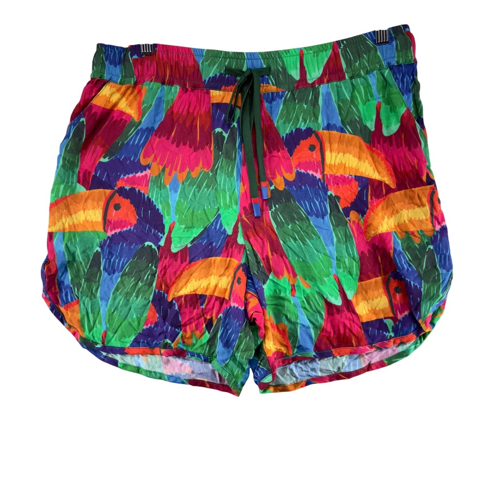 Farm Rio Toucan Tropical Print Shorts Multi Color Elastic Waist Size S